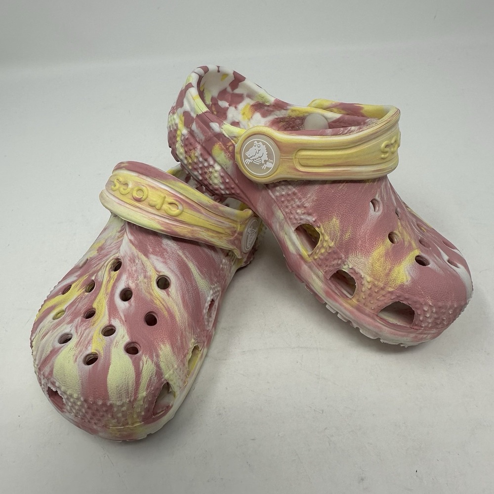 Crocs Clogs Kids Size C6 Yellow/Pink/White Tie-Dye Classic